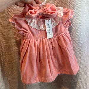 Janie and Jack Coral Dress Velour with matching headband - NWT- 3-6 months
